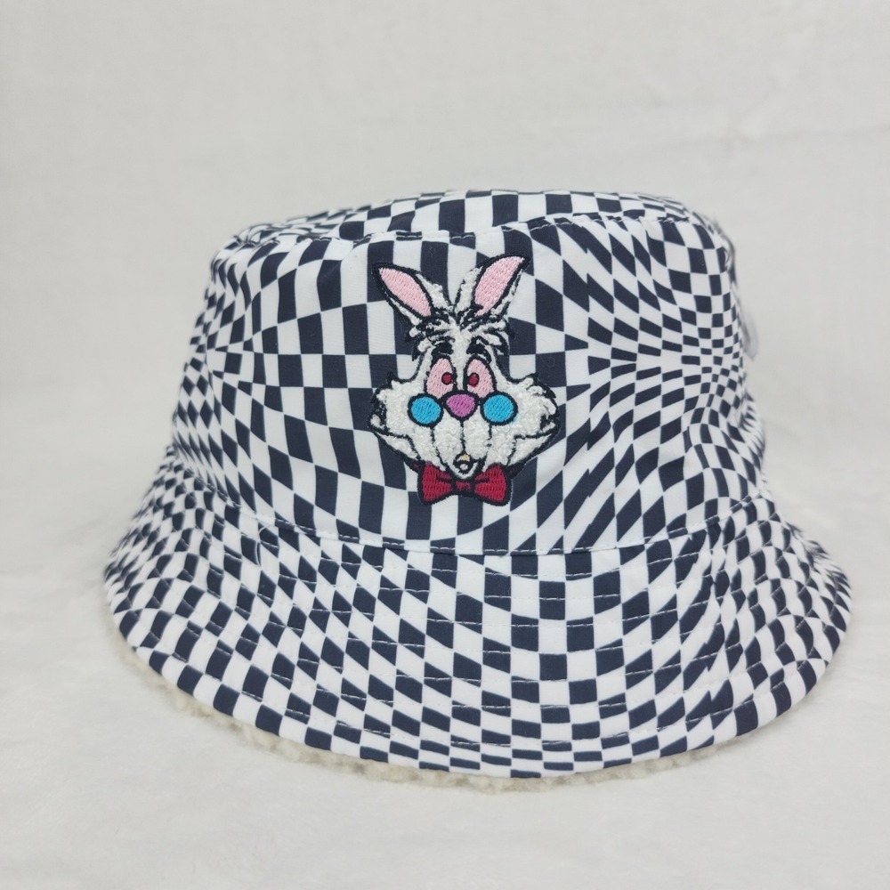 Alice In The Wonderland Bucket Hat Adult 59cm White Checkered Disney NWT